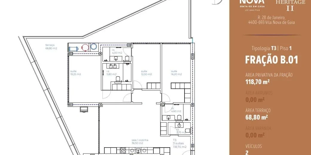 PRT/01523 Apartamento T3 Novo Empreendimento Douro Heritage II Vila Nova de Gaia Porto